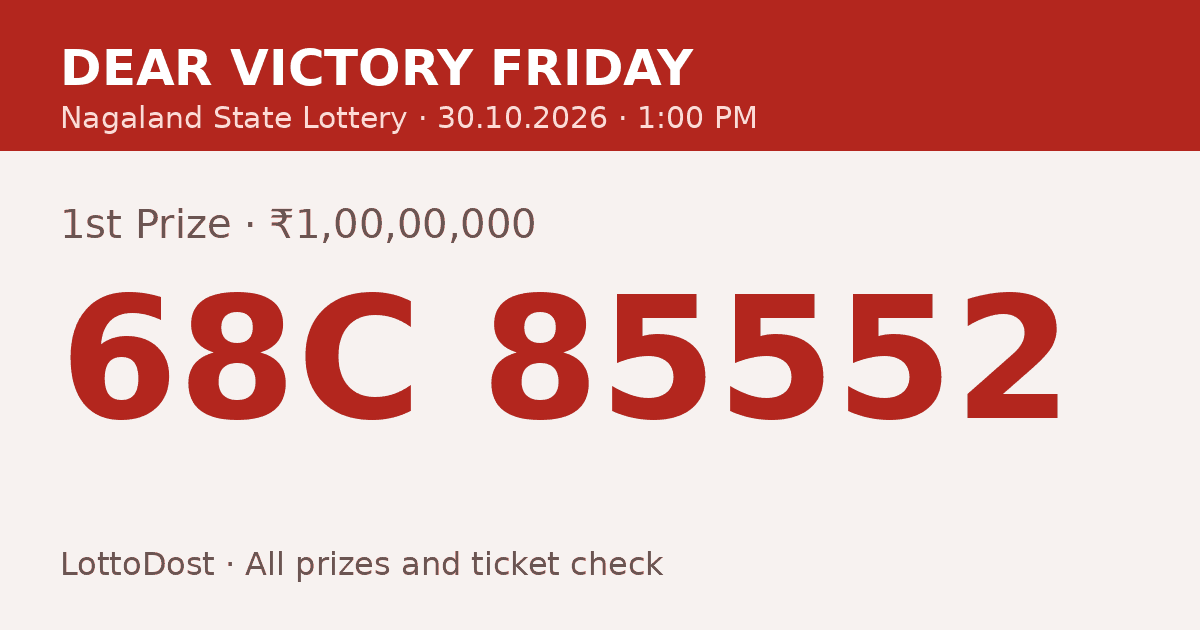 लॉटरी संबाद मॉर्निंग 1 PM रिज़ल्ट 30.10.2026 – Dear Victory Friday: 68C 85552