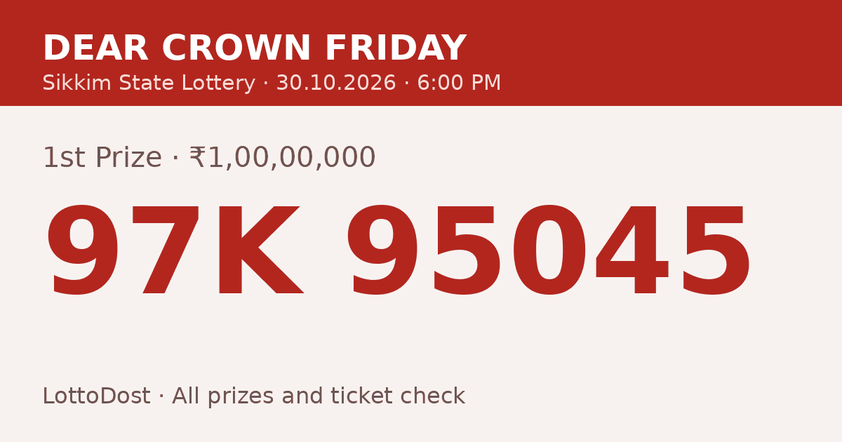Lottery Sambad Day 6 PM Result 30.10.2026 – Dear Crown Friday: 97K 95045