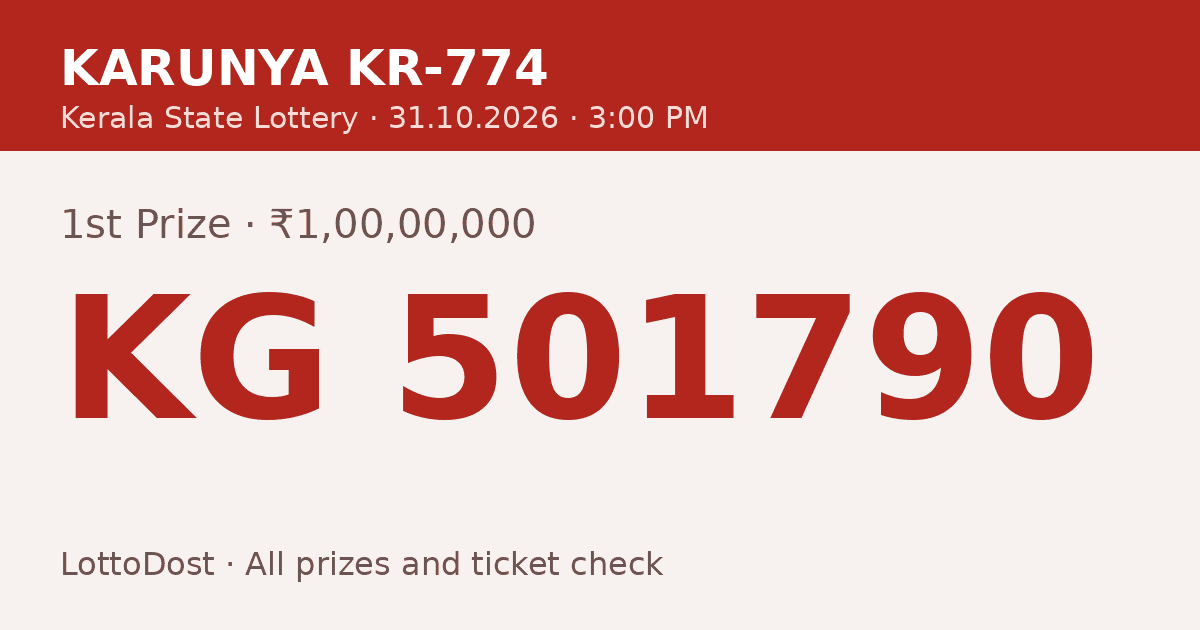 Kerala Lottery Result 31.10.2026 – Karunya KR-774: KG 501790